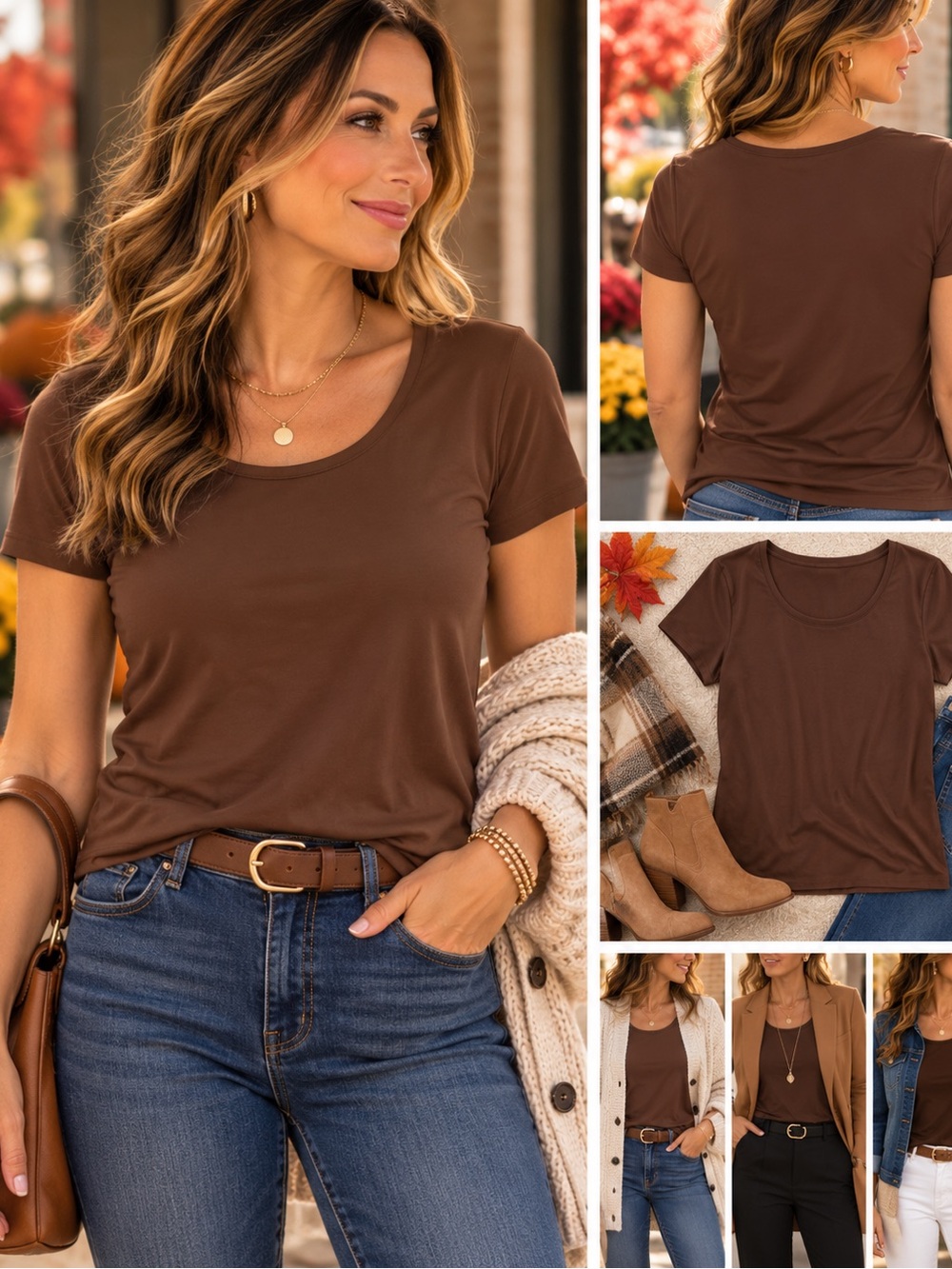 Women’s XL Chocolate Brown Stretch Top Fall Layering Shirt
